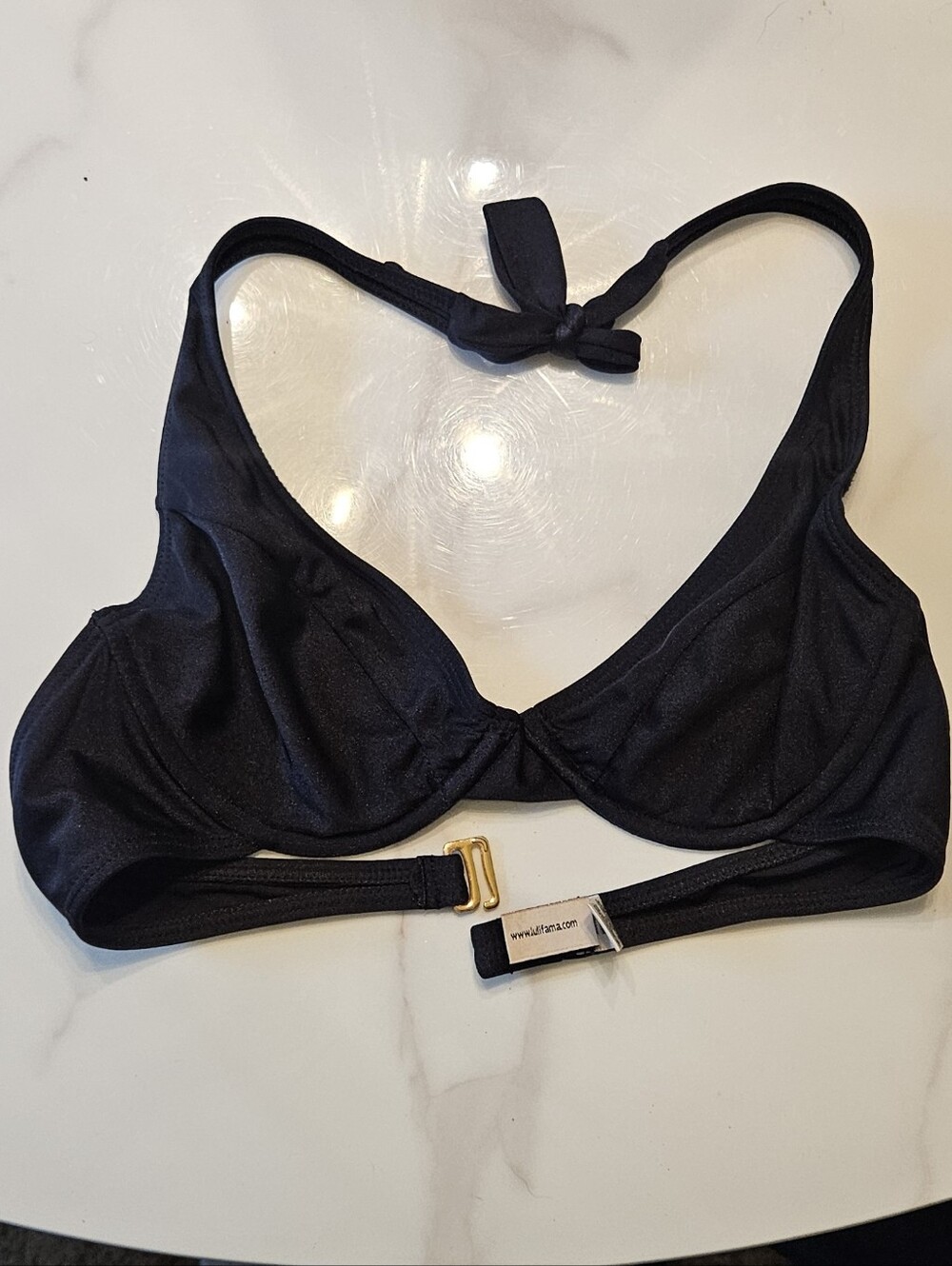 Luli Fama Black Underwire Halter Bikini Top